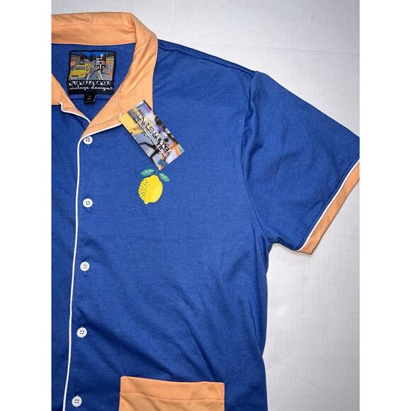 Knickerbocker Vintage Design Shirt Mens Size XXL Blue Lemon Tony Retro Button Up - Picture 3 of 16